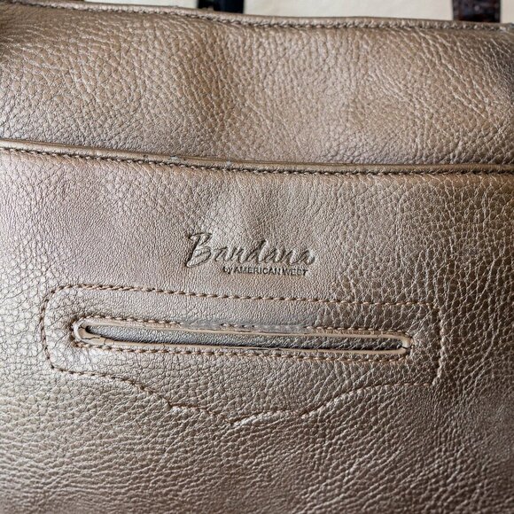 American West Bandana Tote Bronze Tooled Leather Tassels Studded Western - Picture 4 of 11